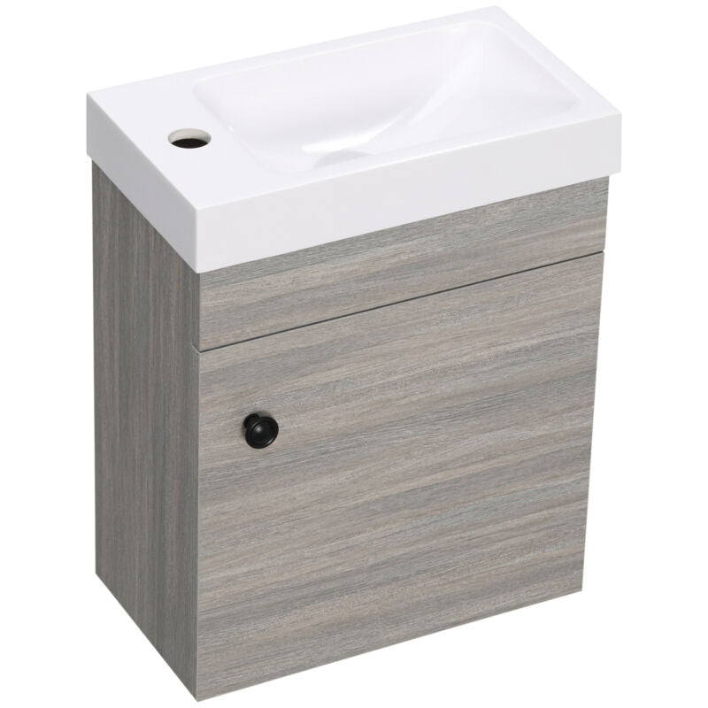 kleankin Bathroom Vanity Unit with Basin, Wall Mounted Wash Stand, Grey - Cints and Home