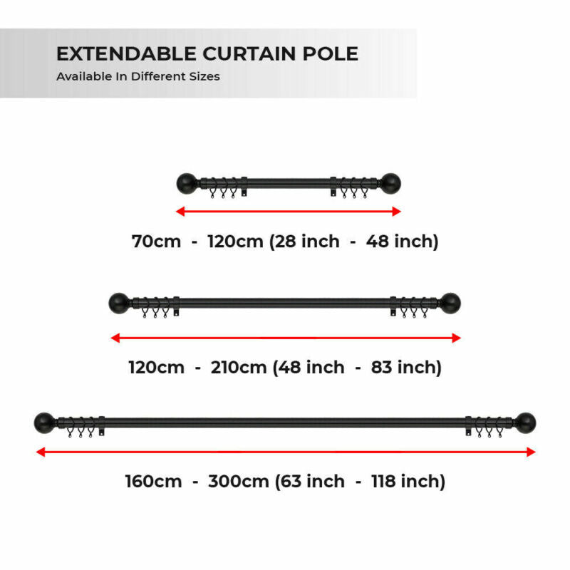 BLACK Nickel Extendable Metal Curtain Pole