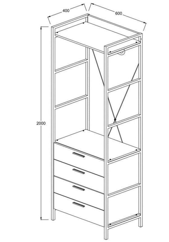 Open Wardrobe Bedroom Furniture 4 Drawers and 2 Shelves - Cints and Home