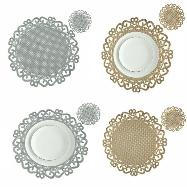 Set of 4 Round Placemats and Coasters Woven