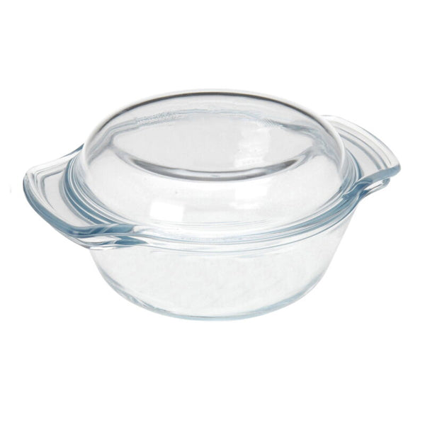 Glass Round Casserole Dish With Lid 1L Transparent