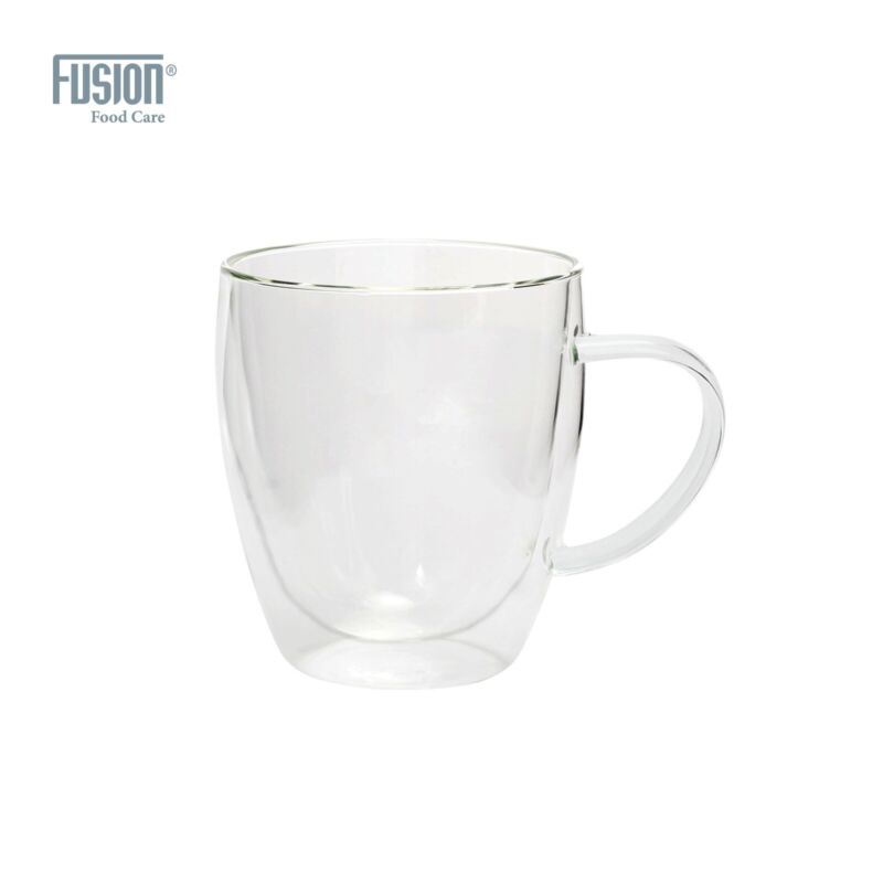 2x Double Wall Insulated Glass Coffee Mugs