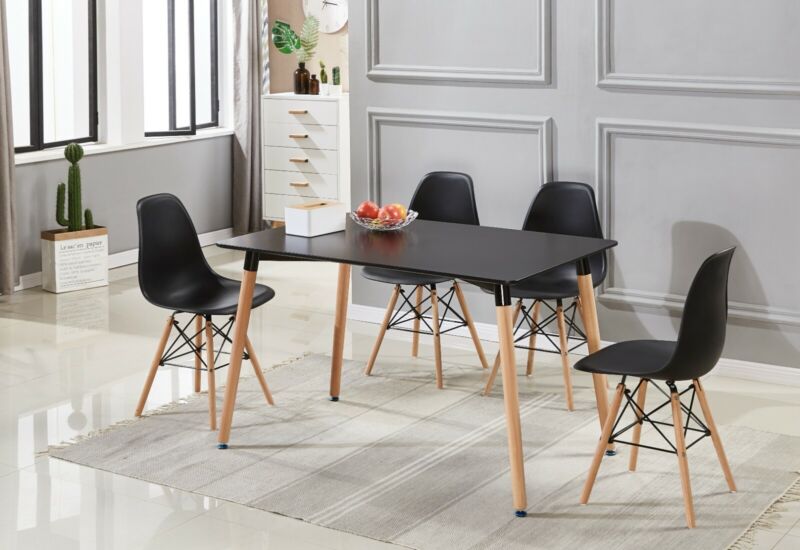 Dining Table and Chair Set of 4 black - Cints and Home