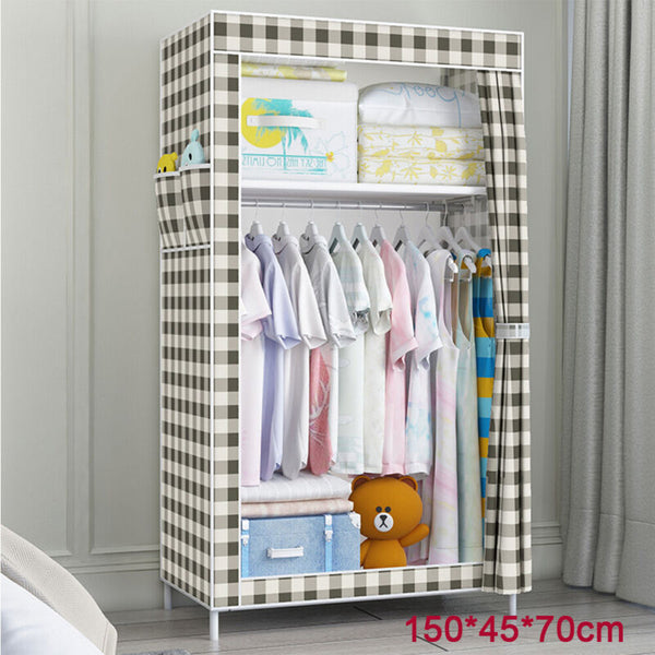 Kids Canvas Wardrobe w/Clothes Hanging Rail Toys Shelves - Cints and Home