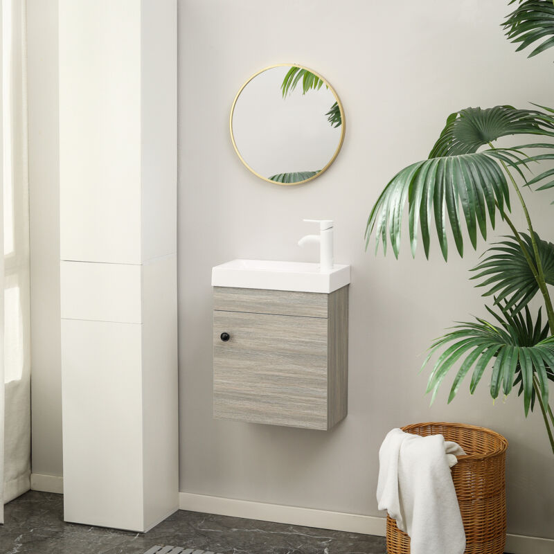 kleankin Bathroom Vanity Unit with Basin, Wall Mounted Wash Stand, Grey - Cints and Home