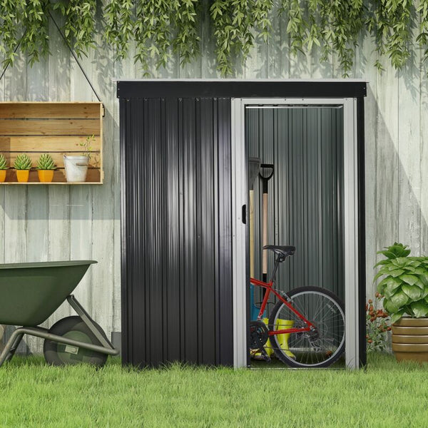 2 x 3ft Garden Storage Shed Sliding Door Sloped Roof Outdoor Tool Black