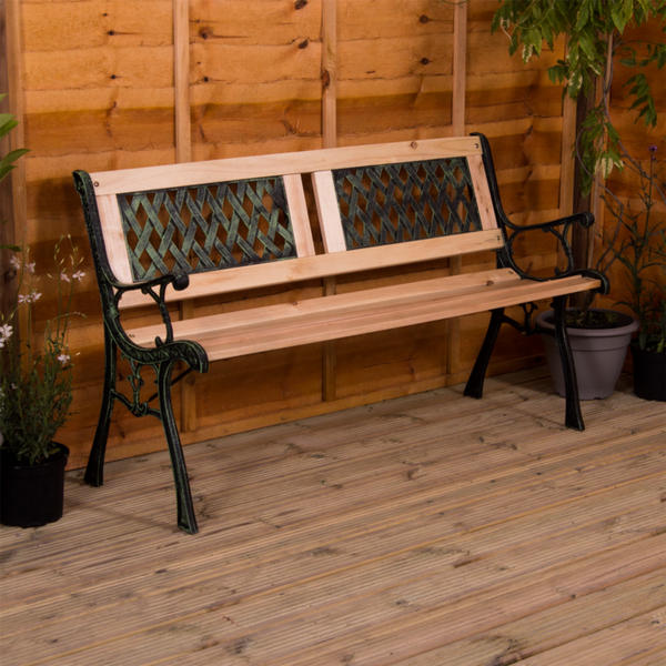Garden Bench Twin Cross 3 Seater Wooden Outdoor