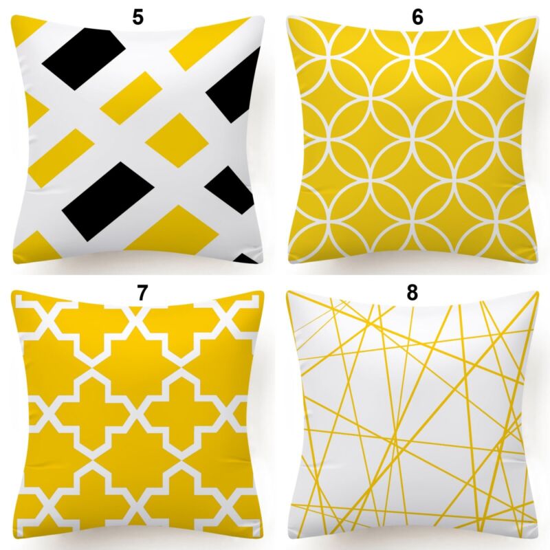 Yellow and Grey Geometric Cushion Covers Short