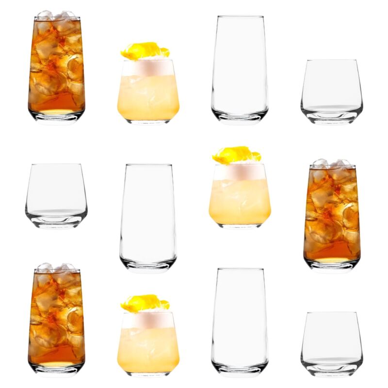 12 Piece Tallo Glassware Set Water Juice Glasses Clear