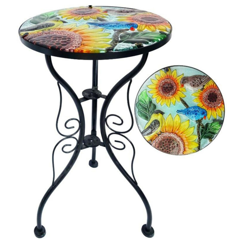 Iron/Glass Round Side Coffee Patio Table Mosaic Design