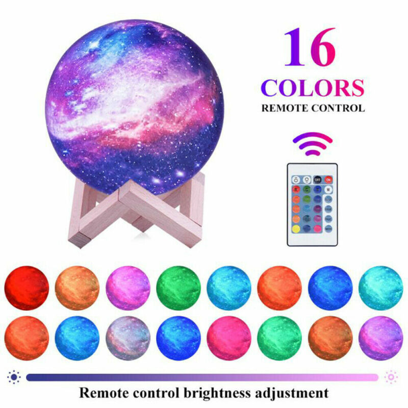 16 Colors LED USB Star Galaxy Moon Lamp w/ Stand Remote