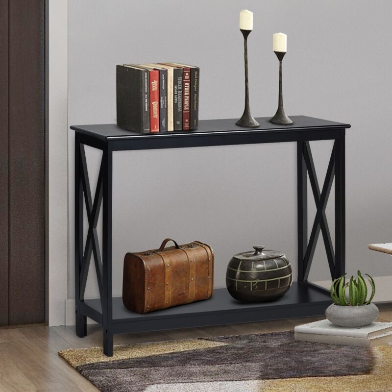 2-Tier Console Table X-design Wooden Hall Desk Side End Table - Cints and Home
