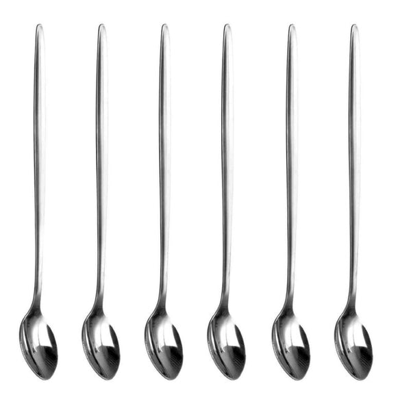 6 x Stainless Steel Long Handle Latte Spoons