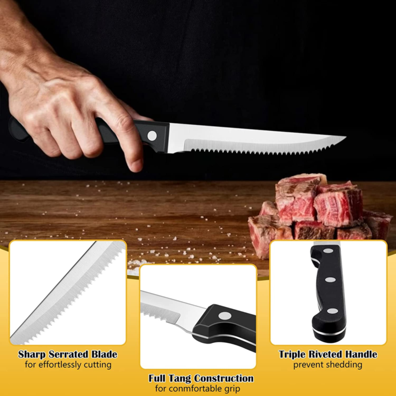 6-Piece Steak Knife Set, Stainless Steel Serrated Steak