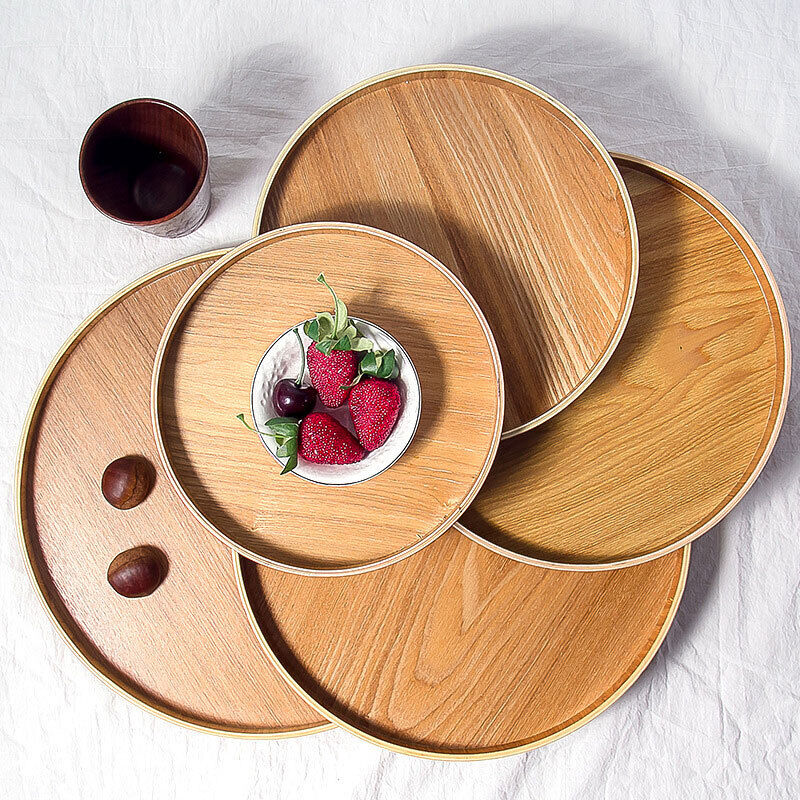 Round Wooden Plate Serving Tray Natural Wood