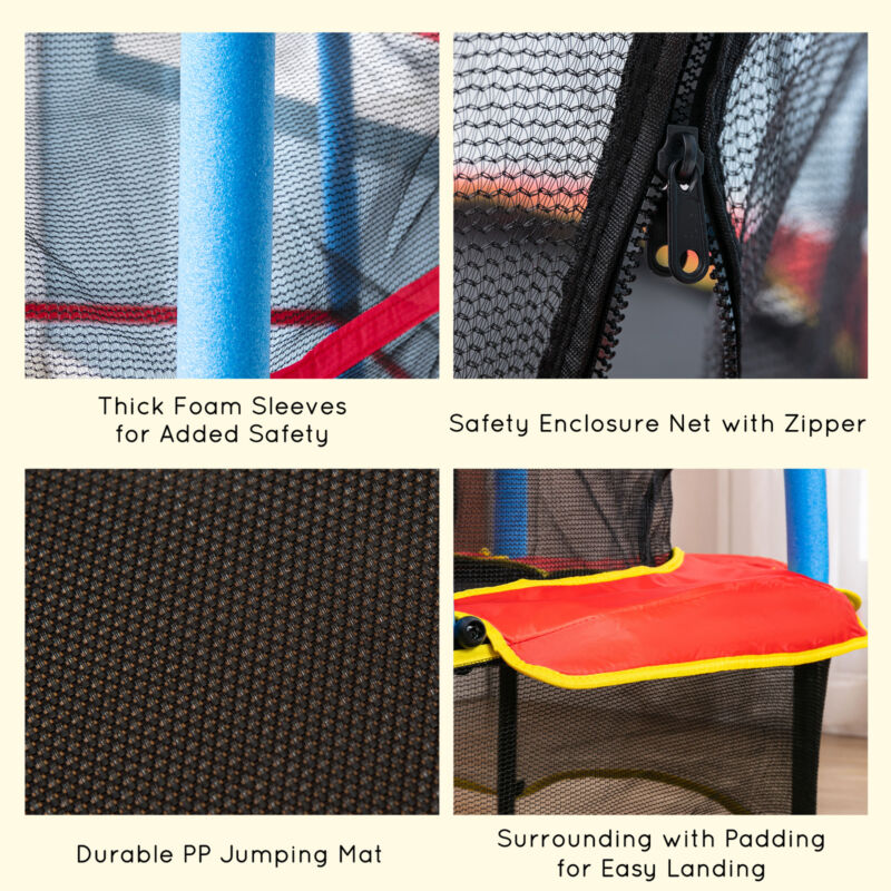 Kids Trampoline w/Enclosure Net Zipper Safety Pad