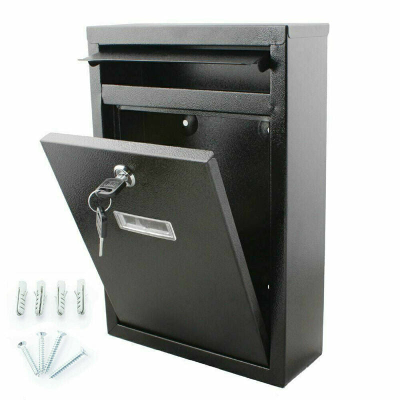 Wall Mounted Mail Letter Box Lockable Black Steel Post