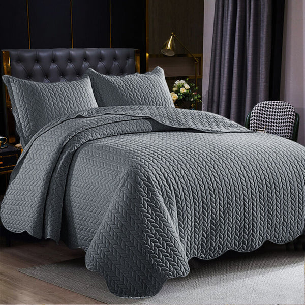 3 Piece Quilted Bedspread Throw Embossed