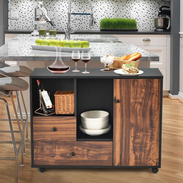 Industrial Rolling Kitchen Server Dining Room Sideboard - Cints and Home
