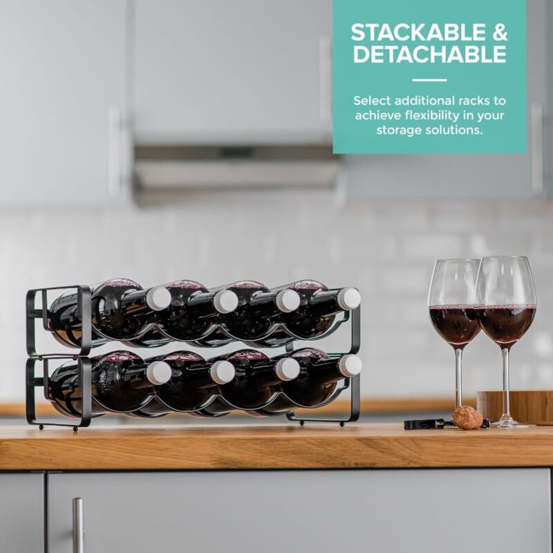 Stakable Black Wine Rack Free Standing 4 Bottle