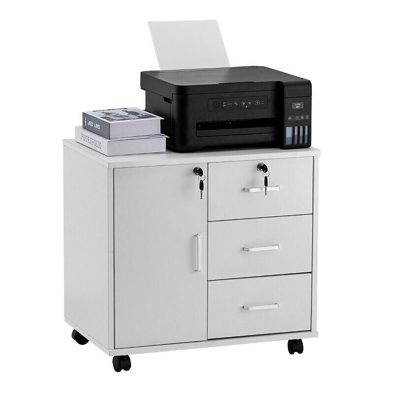 White Office Filing Cabinet Mobile Printer Stand File Storage - Cints and Home