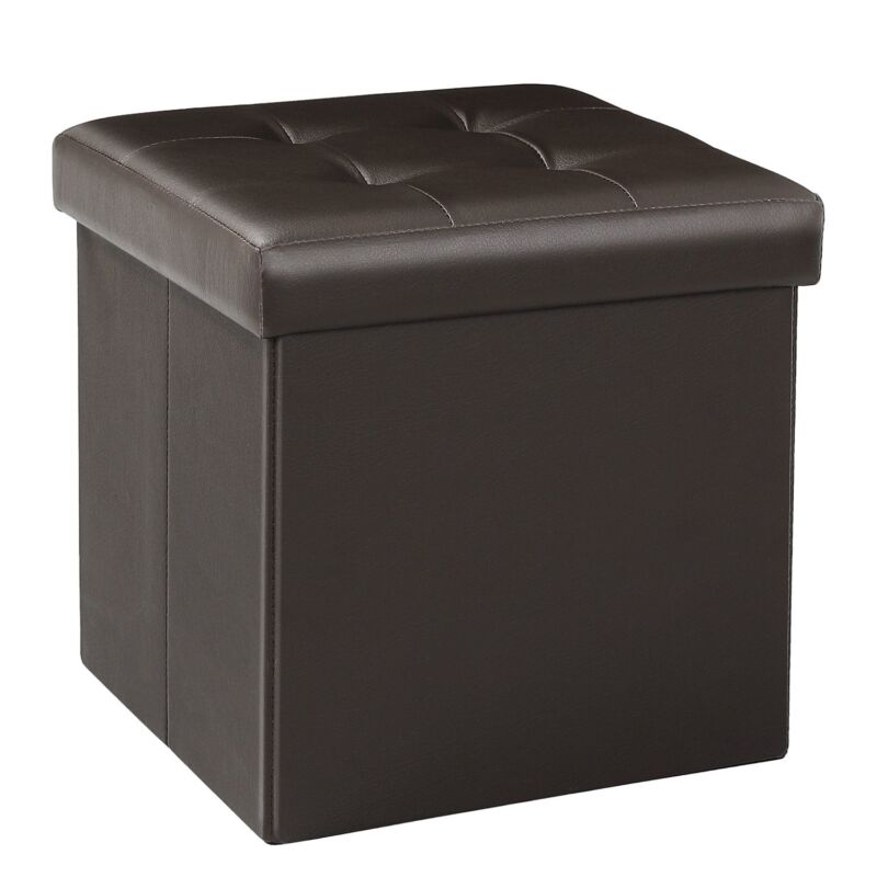 Faux Leather Folding Storage Box Ottoman Seat Stool black - Cints and Home