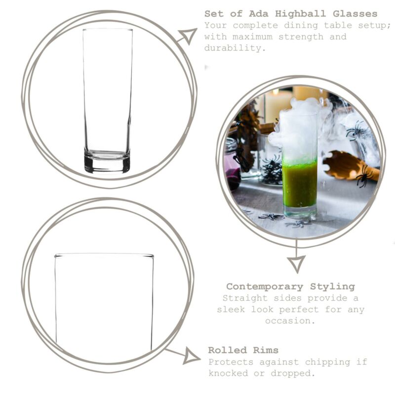 6x Ada Highball Glasses Contemporary Water Juice