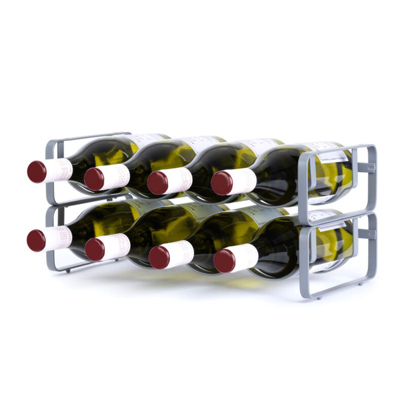 2Pc Stackable Grey Wine Rack Metal Standing 4 Bottle