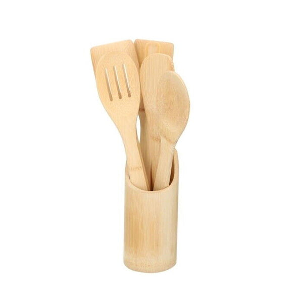 5 x Bamboo Spoons Wooden Spatula Turner - Cints and Home