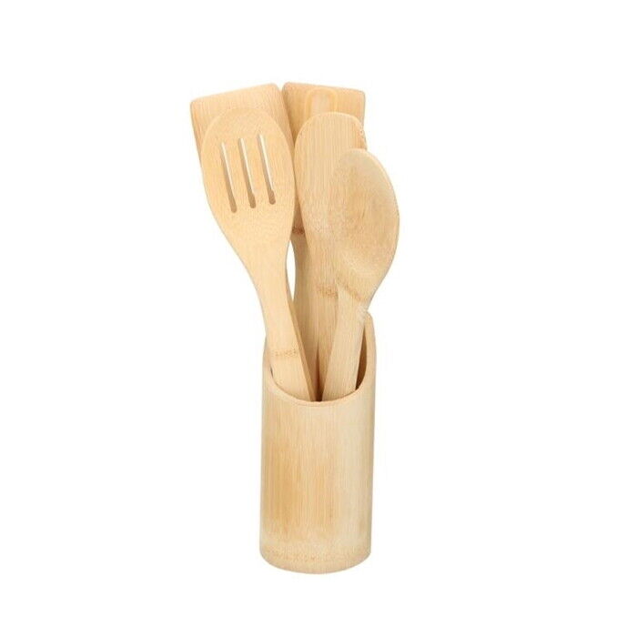 5 x Bamboo Spoons Wooden Spatula Turner - Cints and Home