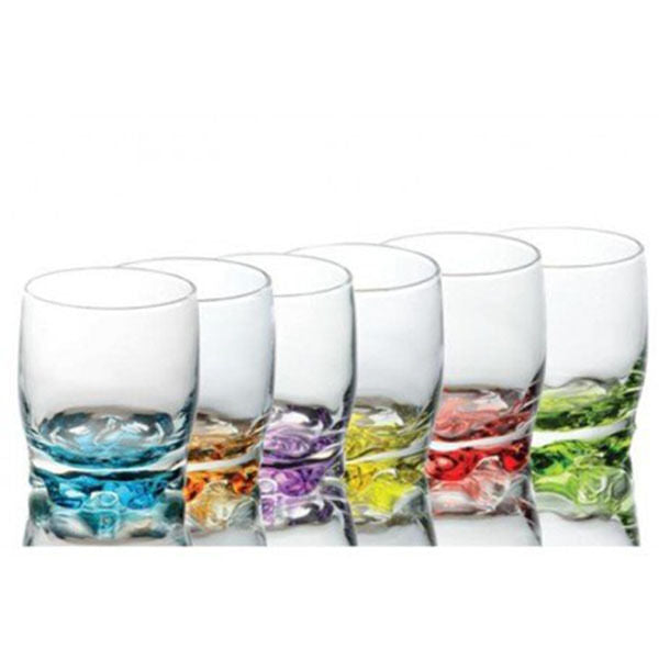Set of 6 Coloured Base Glasses Set Glassware