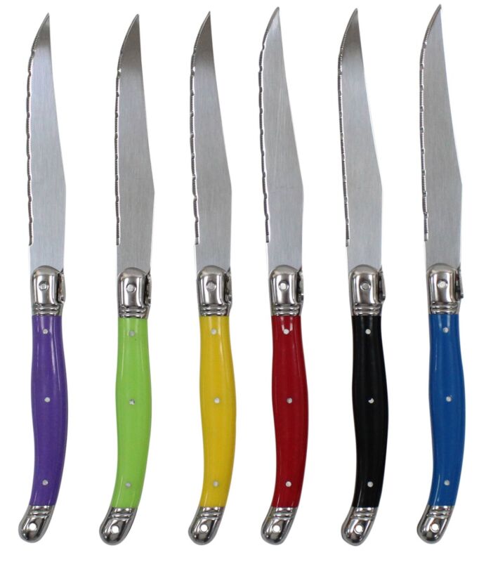 Set of 6 Stainless Steel Steak Knives Plastic Handles