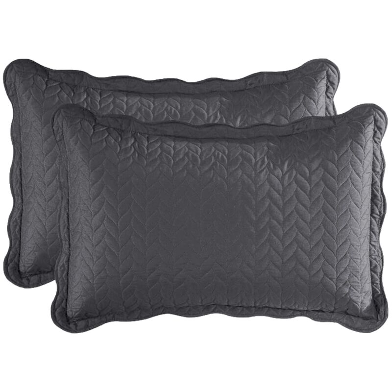 3Piece Grey Quilted Bedspread Bed Throw