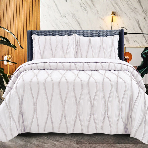 Quilted Bedspread Throw Embossed Bedding Set