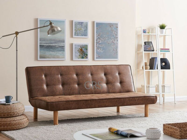 Faux Leather Sofa Bed 3 Seater Brown Air Leather Wooden Legs - Cints and Home