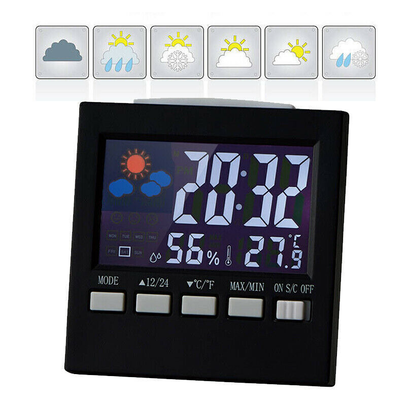 LED Digital LCD Display Alarm Clock with Temperature Calendar Weather Station - Cints and Home
