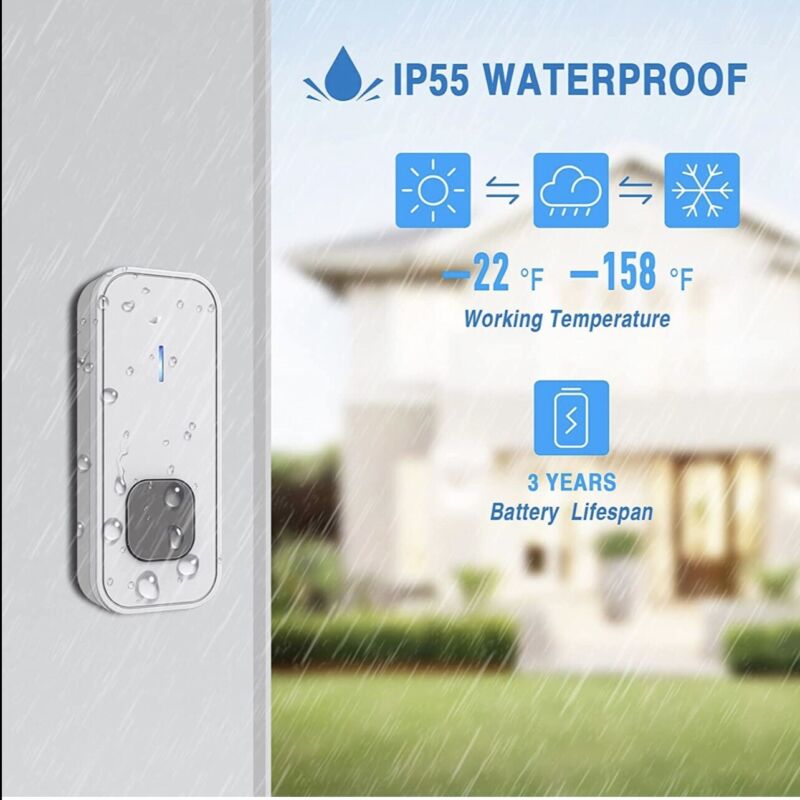 Waterproof Wireless Doorbell Cordless Plug in Electric Door Bell 2x Receiver - Cints and Home