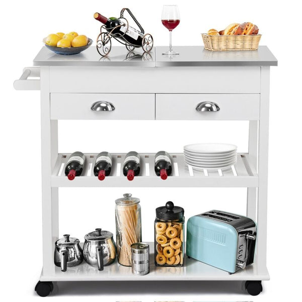 Kitchen Island Storage Serving Rolling Cart Stainless Top - Cints and Home