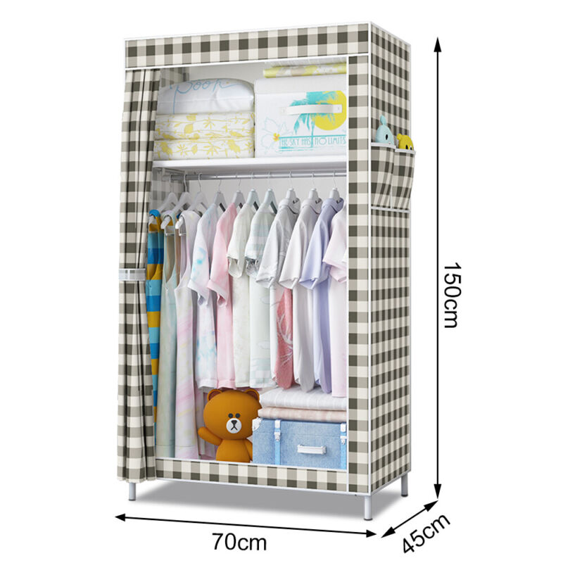Kids Canvas Wardrobe w/Clothes Hanging Rail Toys Shelves - Cints and Home