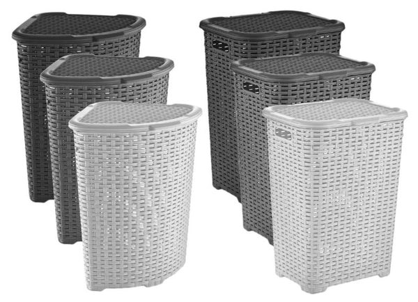 Corner Plastic Laundry Basket Lid Large Rattan Washing Clothes Storage Hamper