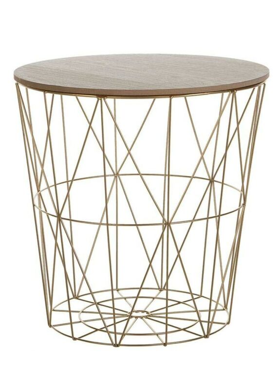COFFEE SIDE TABLE METAL WIRE REMOVABLE WOOD TOP