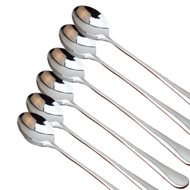 6 Long Handle Stainless Steel Teaspoons