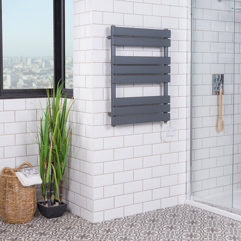 Designer Bathroom Flat Panel Sand Grey Electric Heated Towel Rail Radiator Rad - Cints and Home