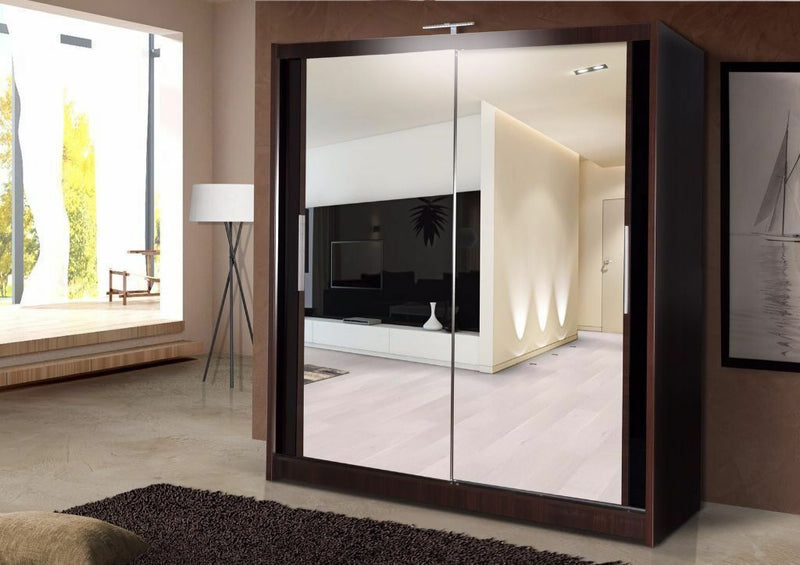 Double Mirror Sliding Door  Wardrobe with LED Light - Cints and Home