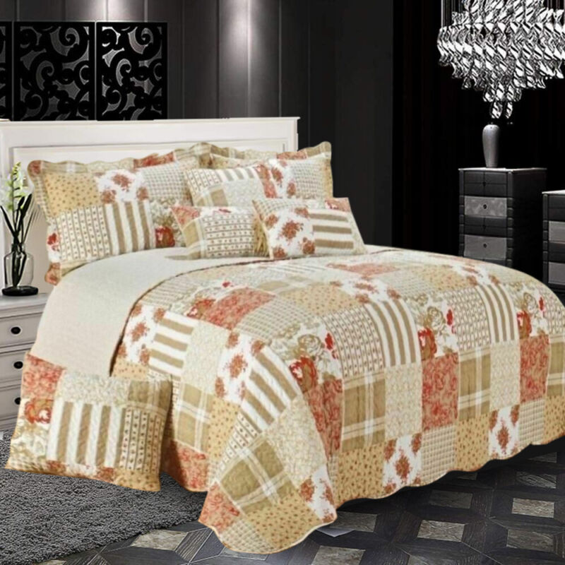 3 PCS Patchwork Bedspread Quilted Bed Throw