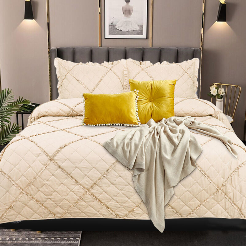 3 Piece Quilted Bedspread Bed Throw