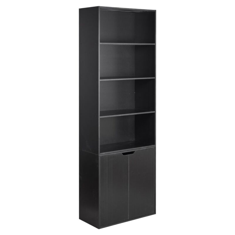 6 Tier Bookcase With 2 Door Cupboard Cabinet Storage