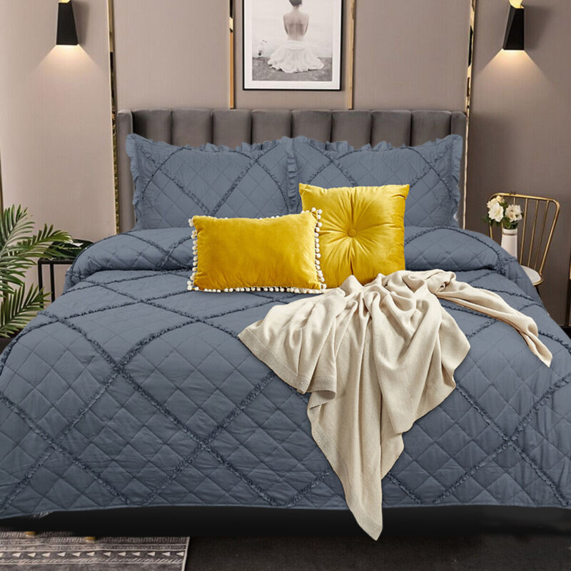 3 Piece Quilted Bedspread Bed Throw