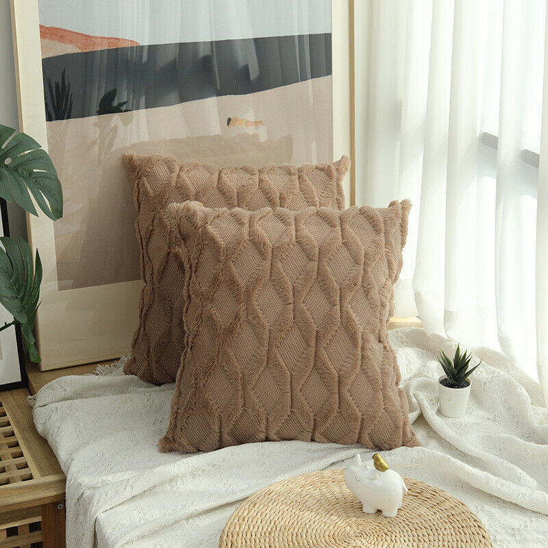 18" Home Decor Fluffy Sofa Cushion Cover Geometric Pillowcase