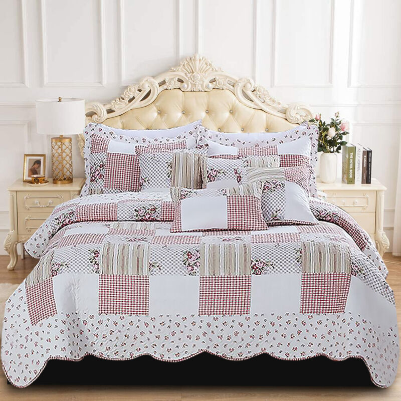 3 PCS Patchwork Bedspread Quilted Bed Throw